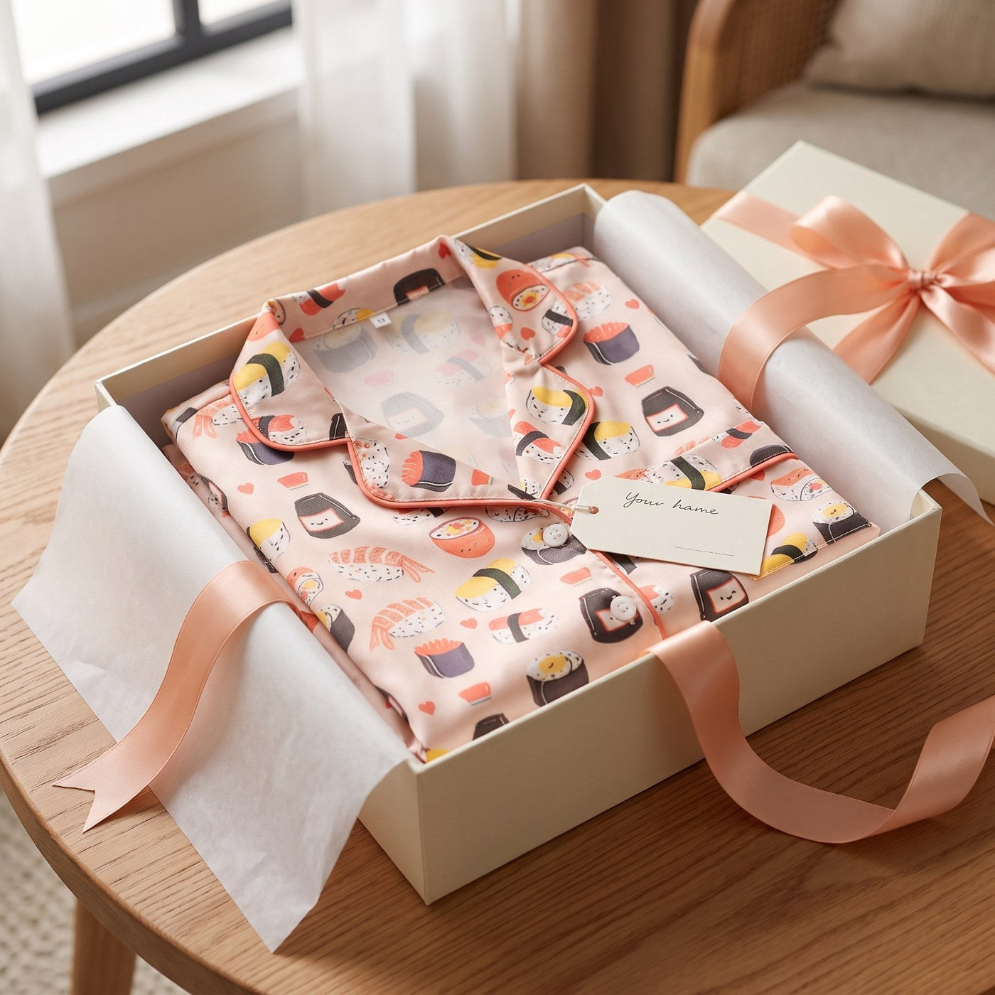 Miso Cozy sushi pajama set wrapped as a gift for her