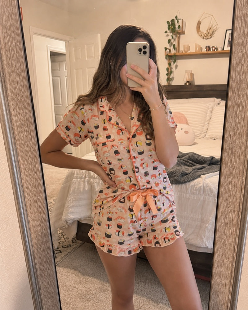 Review photo from Alexis T. wearing the Miso Cozy sushi pajama set