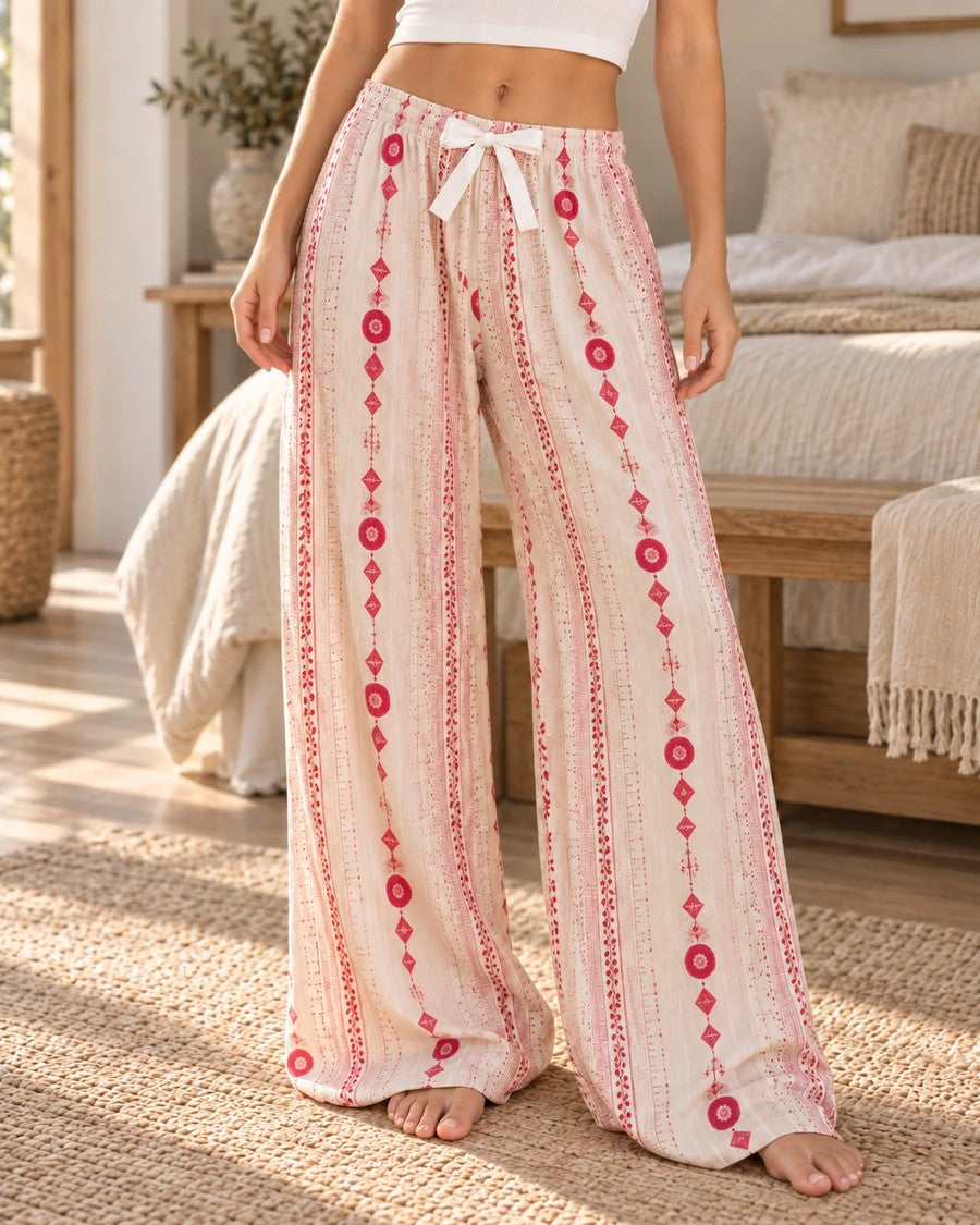 Close-up of the Rose Heirloom Stripe print on the Solia Flow Loungewear