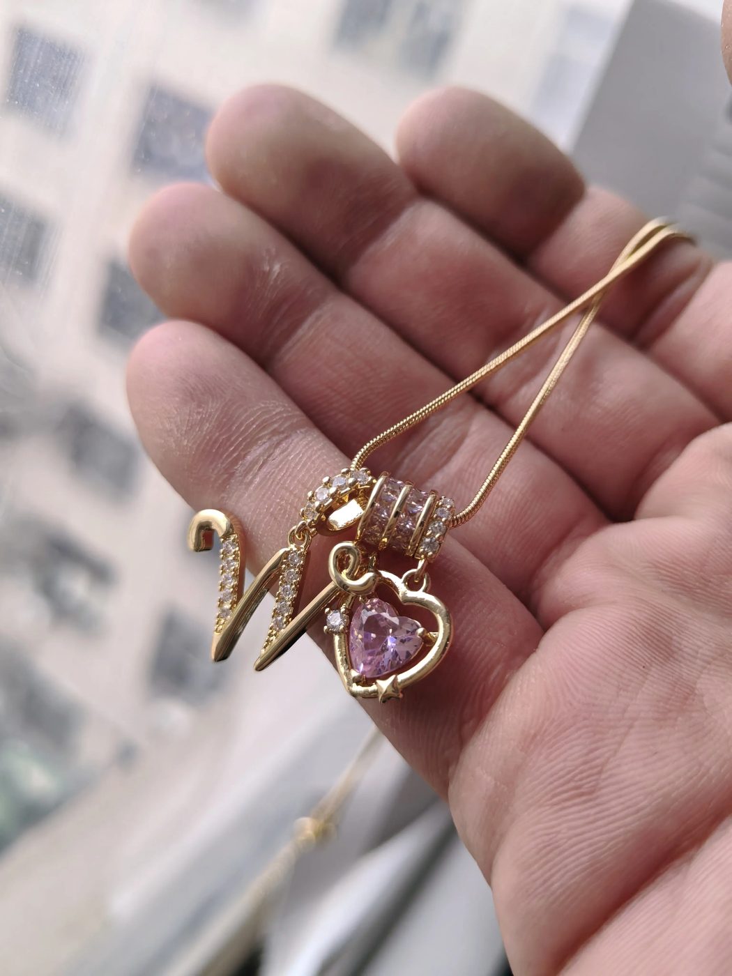 Unedited photo of the sparkle initial necklace, 3 of 7